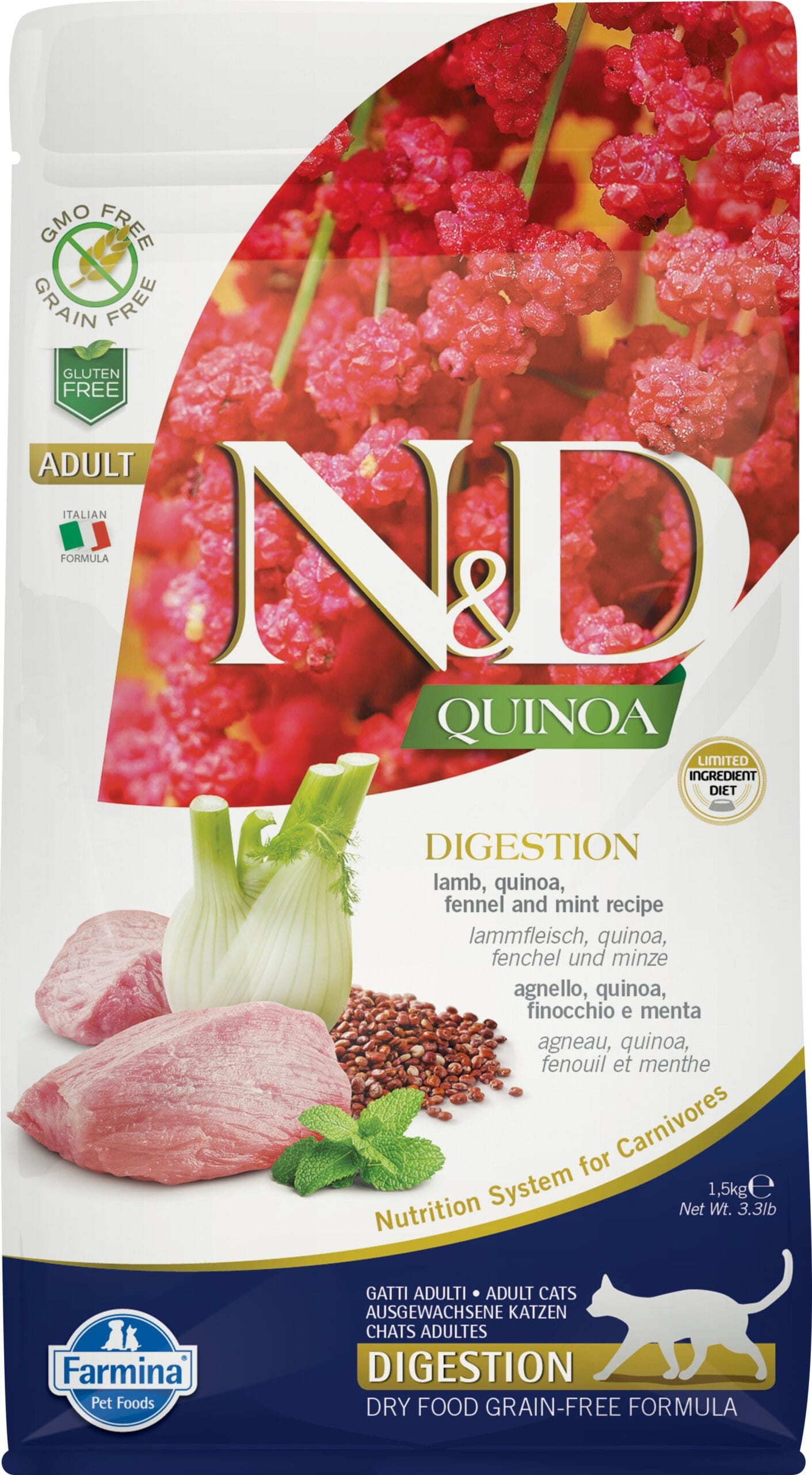 Farmina N&D Quinoa Digestion à l'Agneau pour Chat