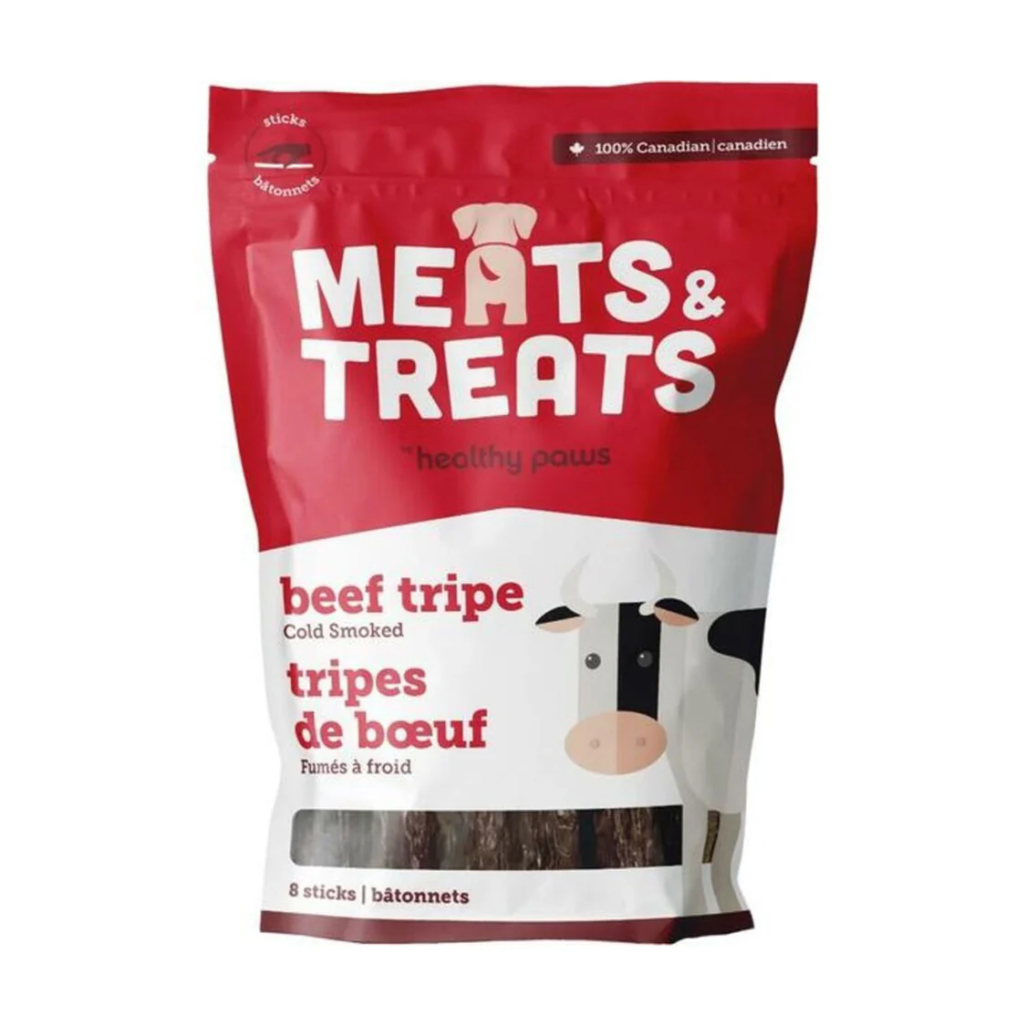healthy paws Tripes de Bœuf fumées à froid, 8 bâtonnets