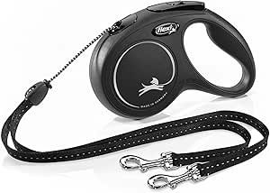 Flexi Duo Laisse rétractable noire pour 2 Chien de 5m