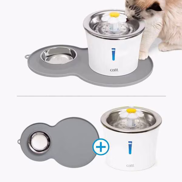 Catit Fontaine avec fleur et dessus en acier inoxydable 3 litres - Combo avec Napperon – Image 5
