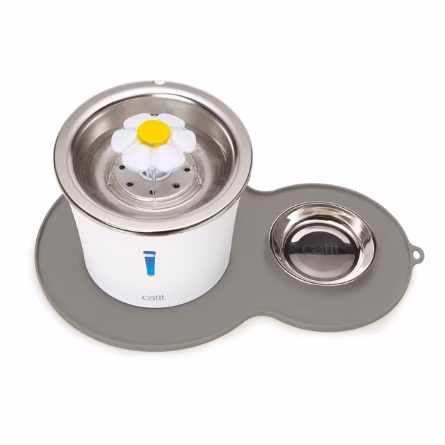 Catit Fontaine avec fleur et dessus en acier inoxydable 3 litres - Combo avec Napperon