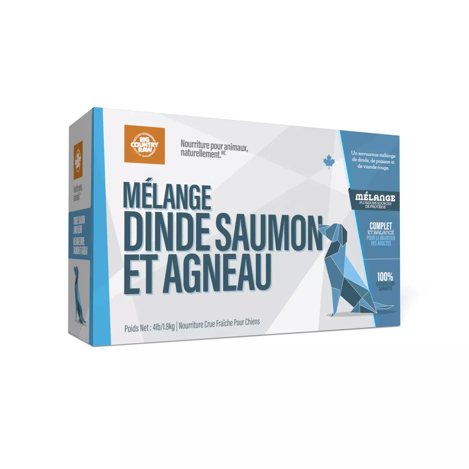 Big Country Raw Mélange Dinde, Saumon et Agneau, 4 X 1 lb