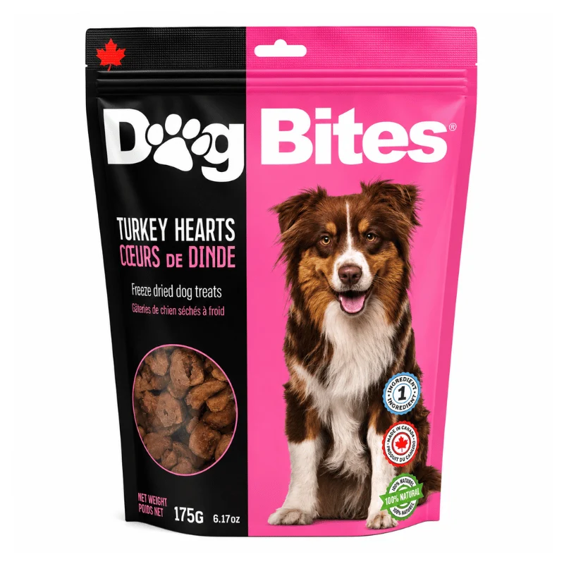 Dog Bites Gâteries Lyophilisées Coeurs de Dinde pour Chien, 175 g
