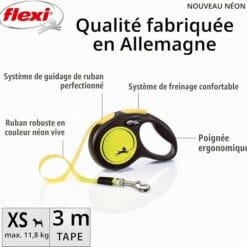 Flexi Laisse rétractable New Neon Jaune à Ruban Très Petite de 3 m – Image 2