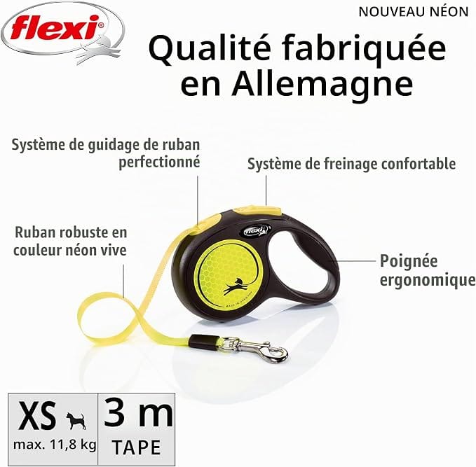 Flexi Laisse rétractable New Neon Jaune à Ruban Très Petite de 3 m – Image 2